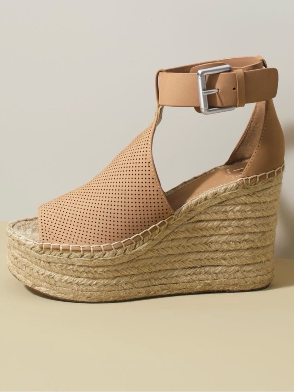 Marc Fisher Annie Perforated Espadrille Platform Wedge - Tan